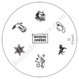 Motifs Konad : western, cowboy, bottes, pistolet, chapeau, shériff Choisissez la plaque officielle S5-Konad Plaque Stamping